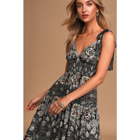 Let's Smock About It Black Floral Print Tiered Maxi Slip Dress - Picture 5 of 16